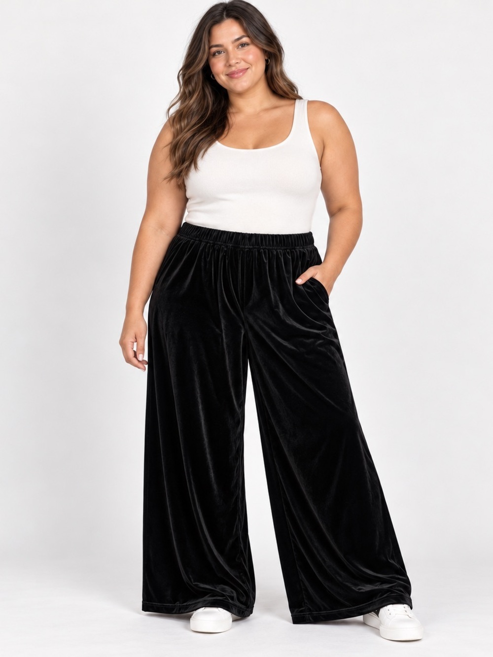 Coldwater Creek Black Velvet Wide Leg Pants Size 18W